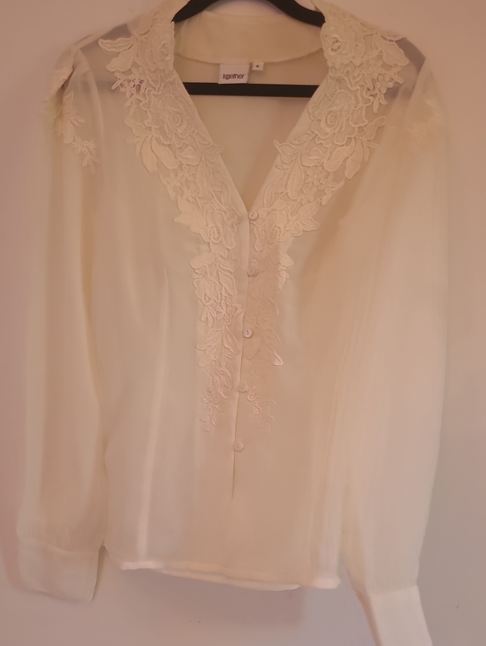 Together Cream Lace-Trim V-Neck Blouse